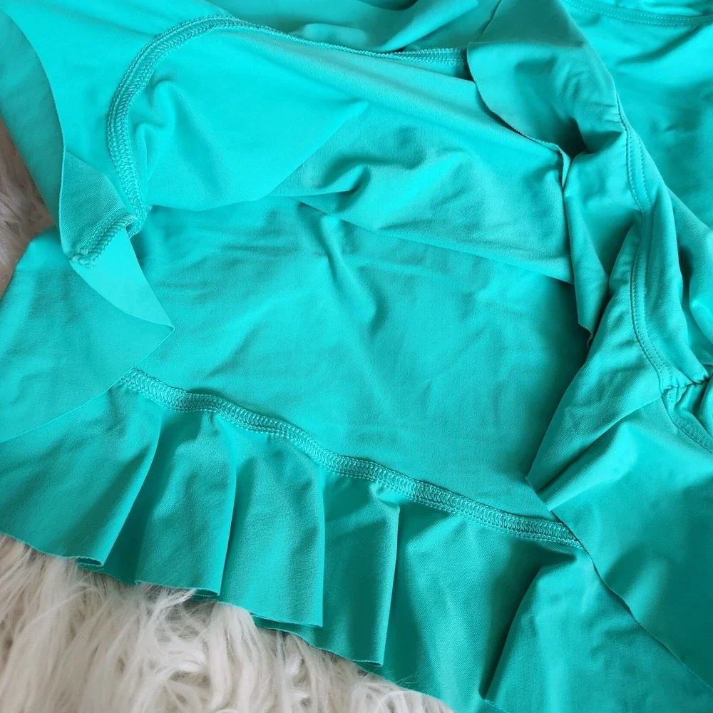 Lands End Underwire Tankini Tank Swim Top Womens Sz 6 Ruffles‎ Rouched Aqua